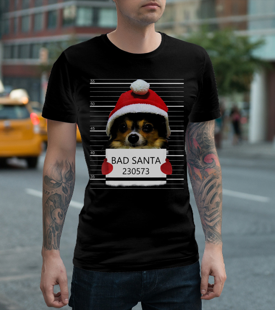 Papillon Puppy Mugshot Bad Santa 230573 Christmas Costume T-Shirt