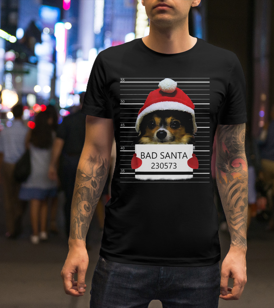 Papillon Puppy Mugshot Bad Santa 230573 Christmas Costume T-Shirt