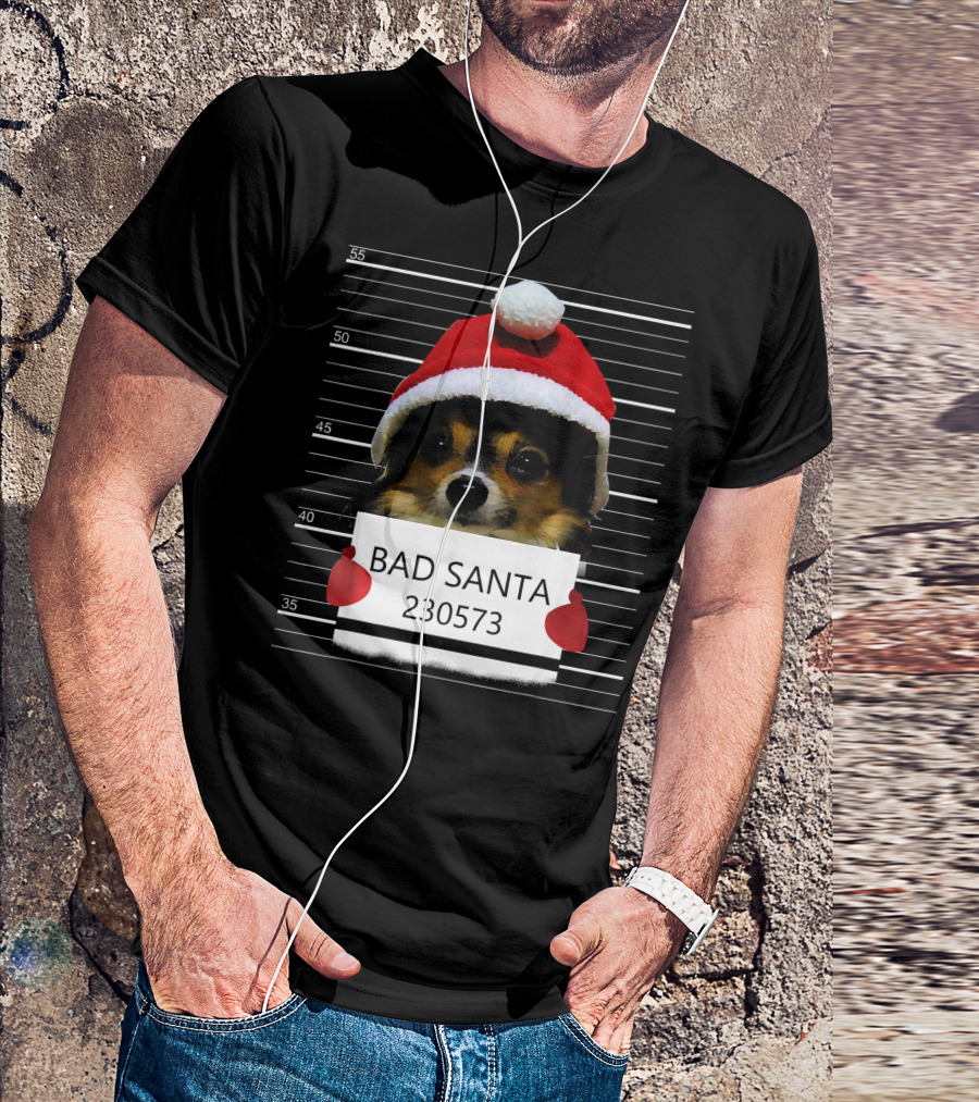 Papillon Puppy Mugshot Bad Santa 230573 Christmas Costume T-Shirt
