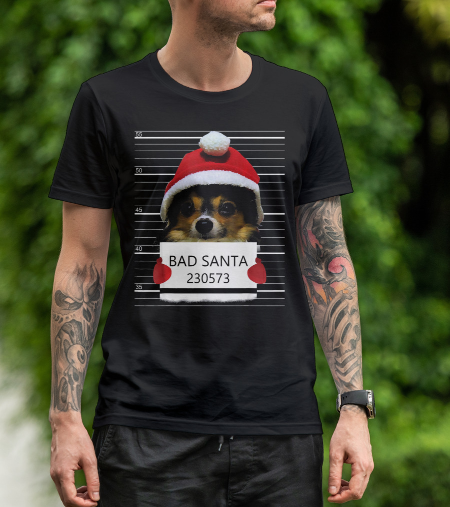 Papillon Puppy Mugshot Bad Santa 230573 Christmas Costume T-Shirt