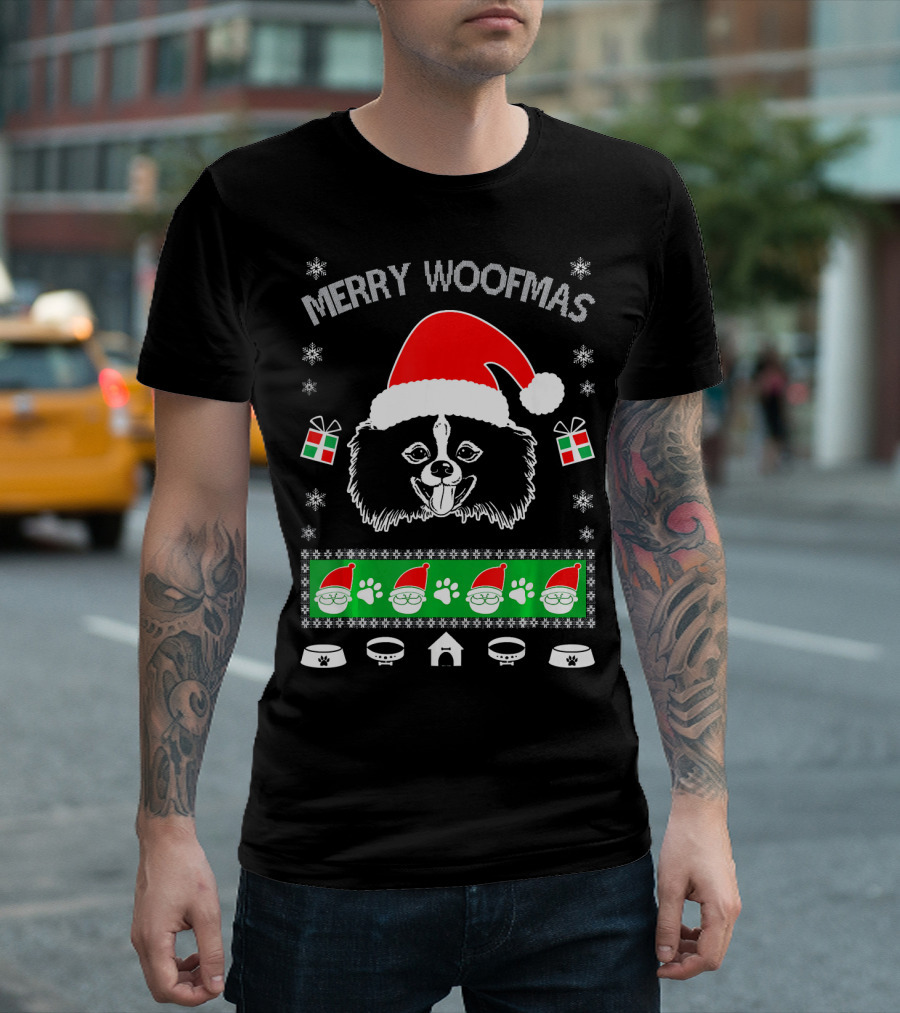 Merry Woofmas Pomeranian Santa Hat Holiday Dog Christmas T-Shirt