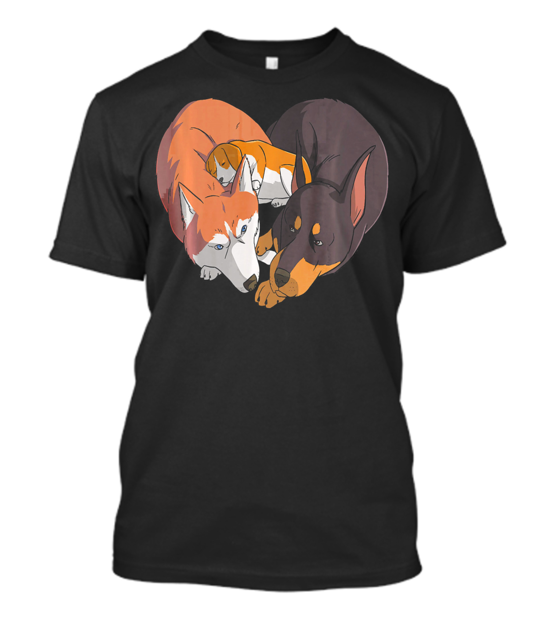 Doberman Siberian Husky Beagle Heart Trio T-Shirt