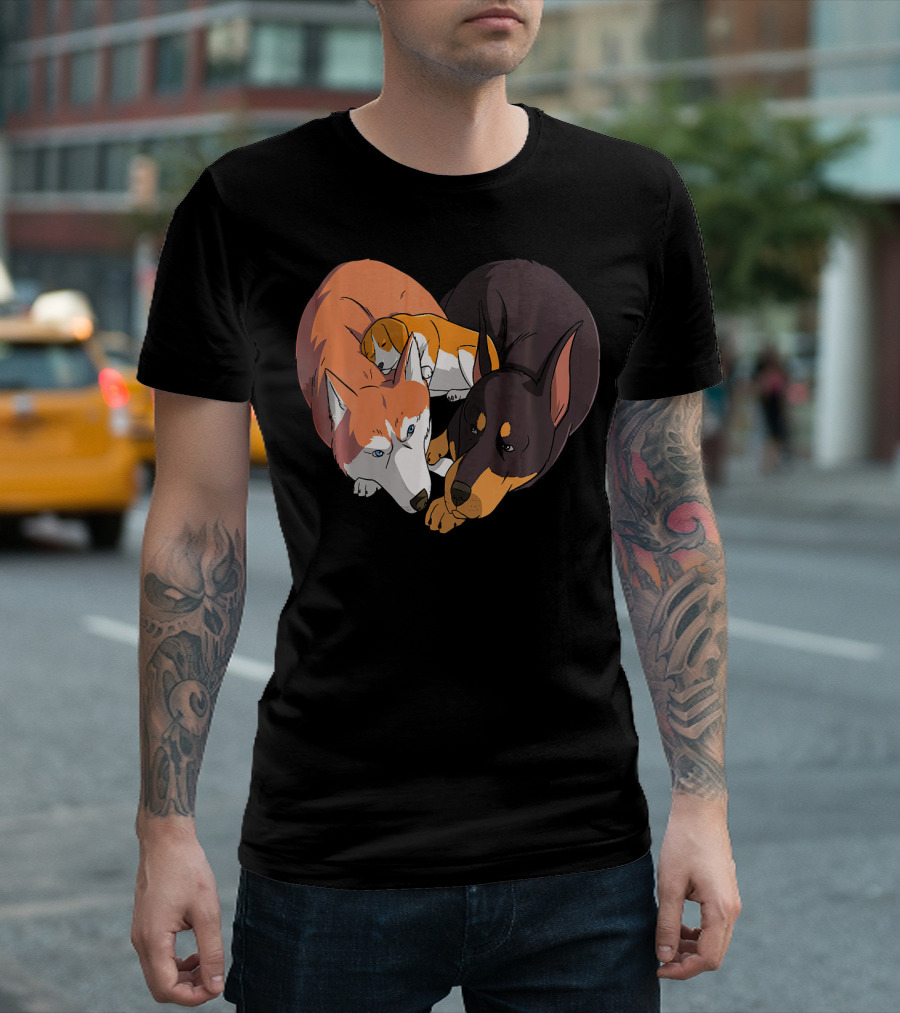 Doberman Siberian Husky Beagle Heart Trio T-Shirt