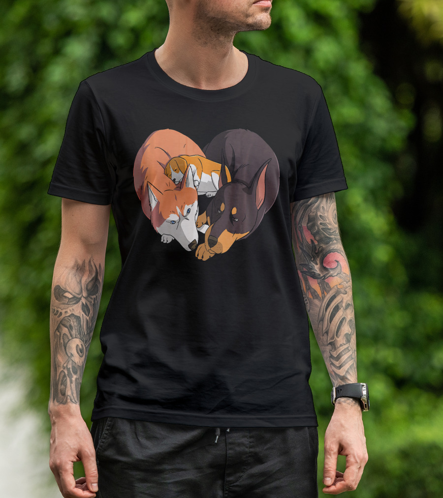 Doberman Siberian Husky Beagle Heart Trio T-Shirt