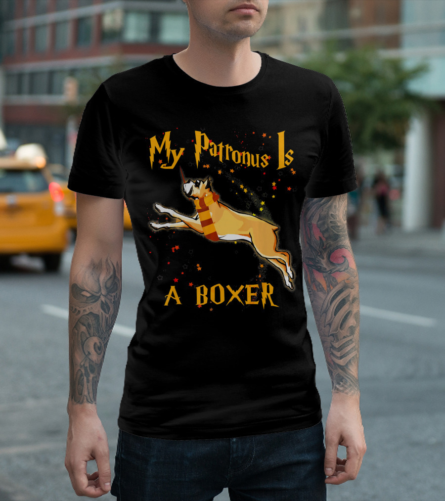 My Patronus Is a Boxer Dog with Wizard Theme and Stars T-Shirt