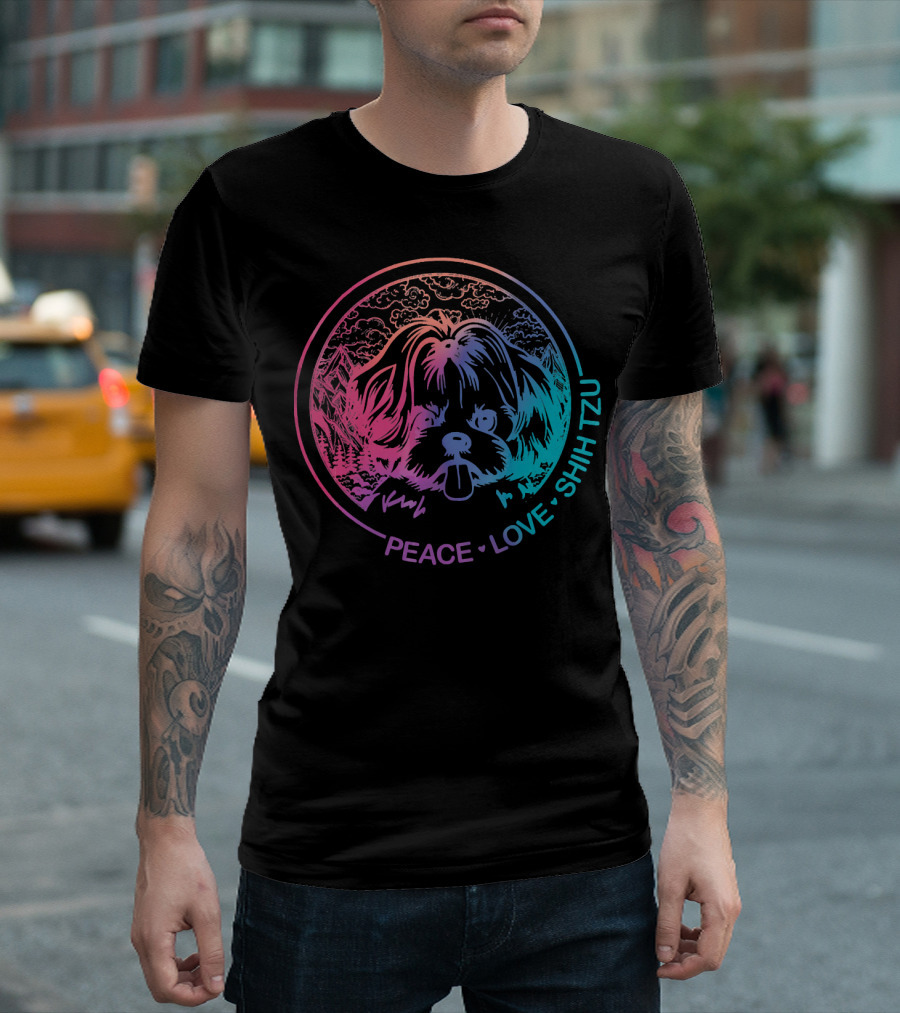 Peace Love Shih Tzu Retro Dog T-Shirt