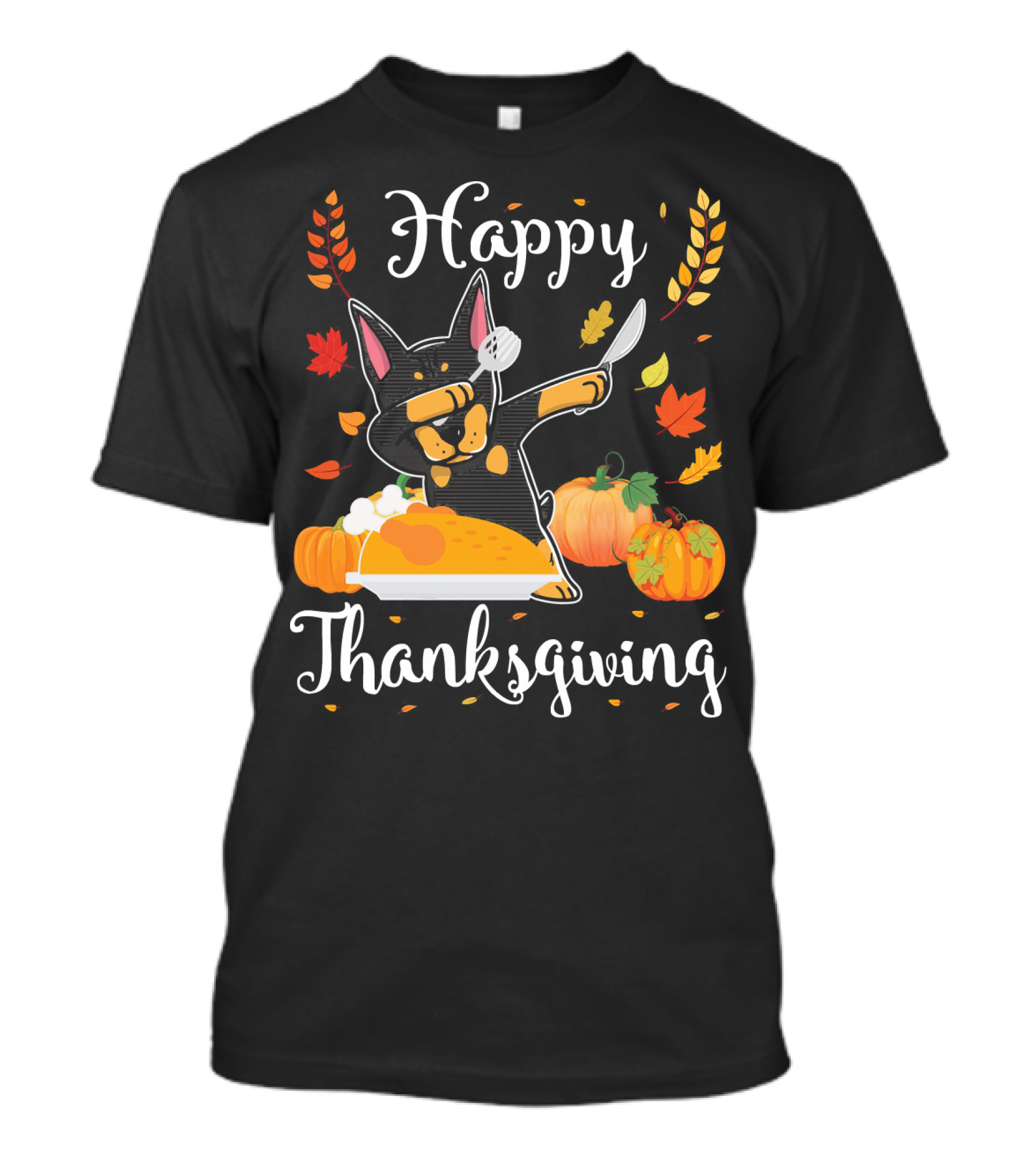 Happy Thanksgiving Doberman Dabbing Eating Turkey T-Shirt