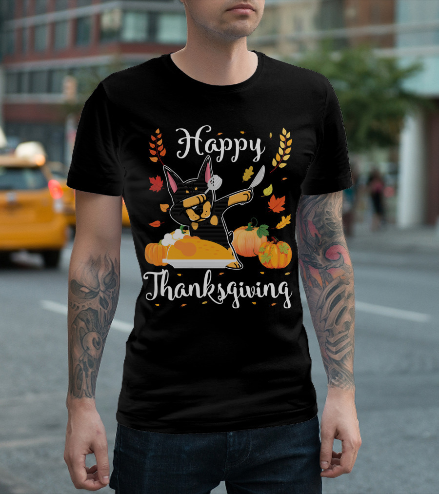 Happy Thanksgiving Doberman Dabbing Eating Turkey T-Shirt