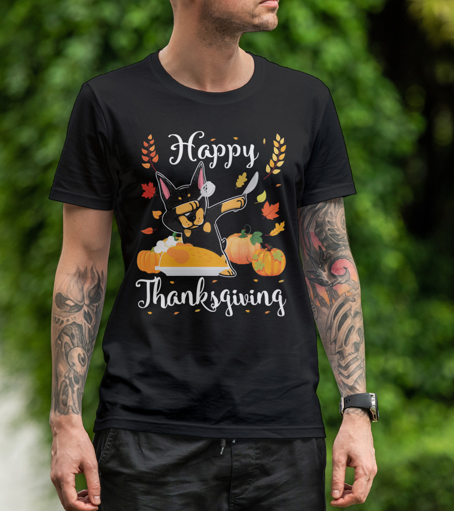 Happy Thanksgiving Doberman Dabbing Eating Turkey T-Shirt