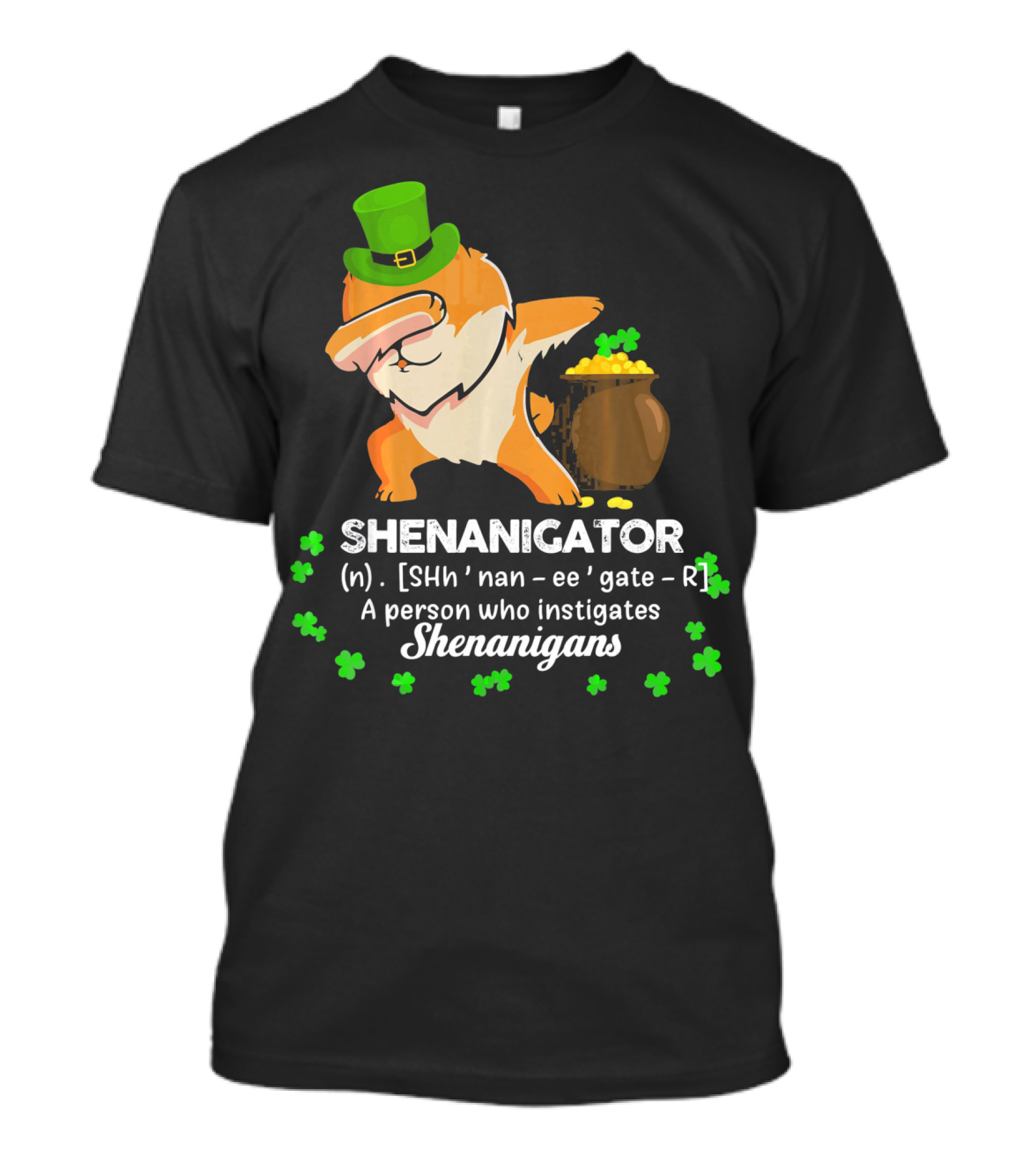 Shenanigator Pomeranian Instigates Shenanigans With Green Hat And Pot Of Gold T-Shirt
