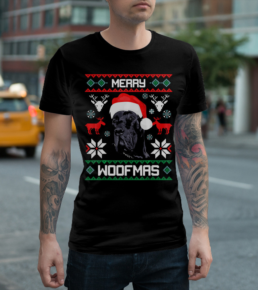 Merry Woofmas Great Dane Santa Hat Christmas T-Shirt