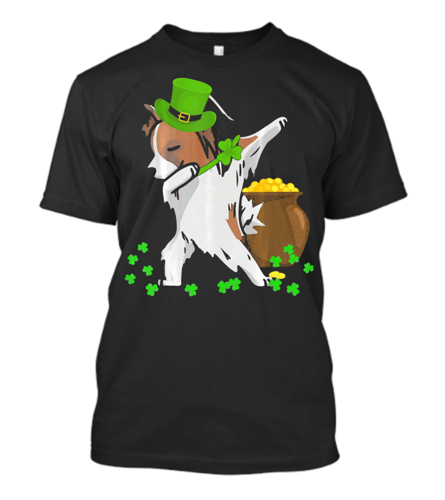 Papillon Dabbing St Patrick's Day Dog With Shamrocks And Pot Of Gold T-Shirt