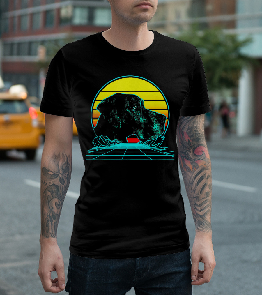 Retro Vaporwave Great Dane Neon Sunset Aesthetic T-Shirt