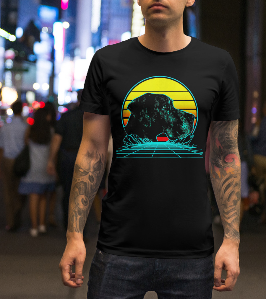 Retro Vaporwave Great Dane Neon Sunset Aesthetic T-Shirt