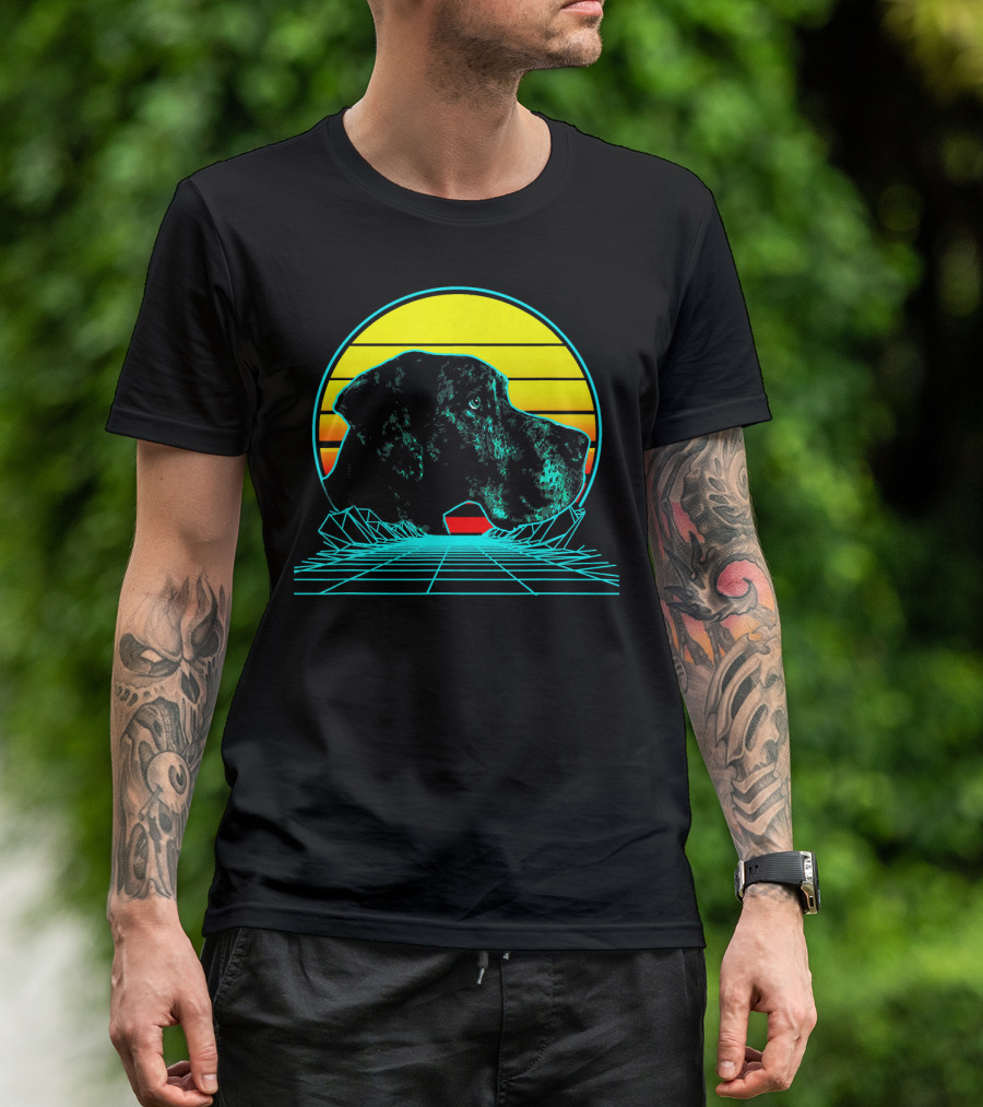 Retro Vaporwave Great Dane Neon Sunset Aesthetic T-Shirt