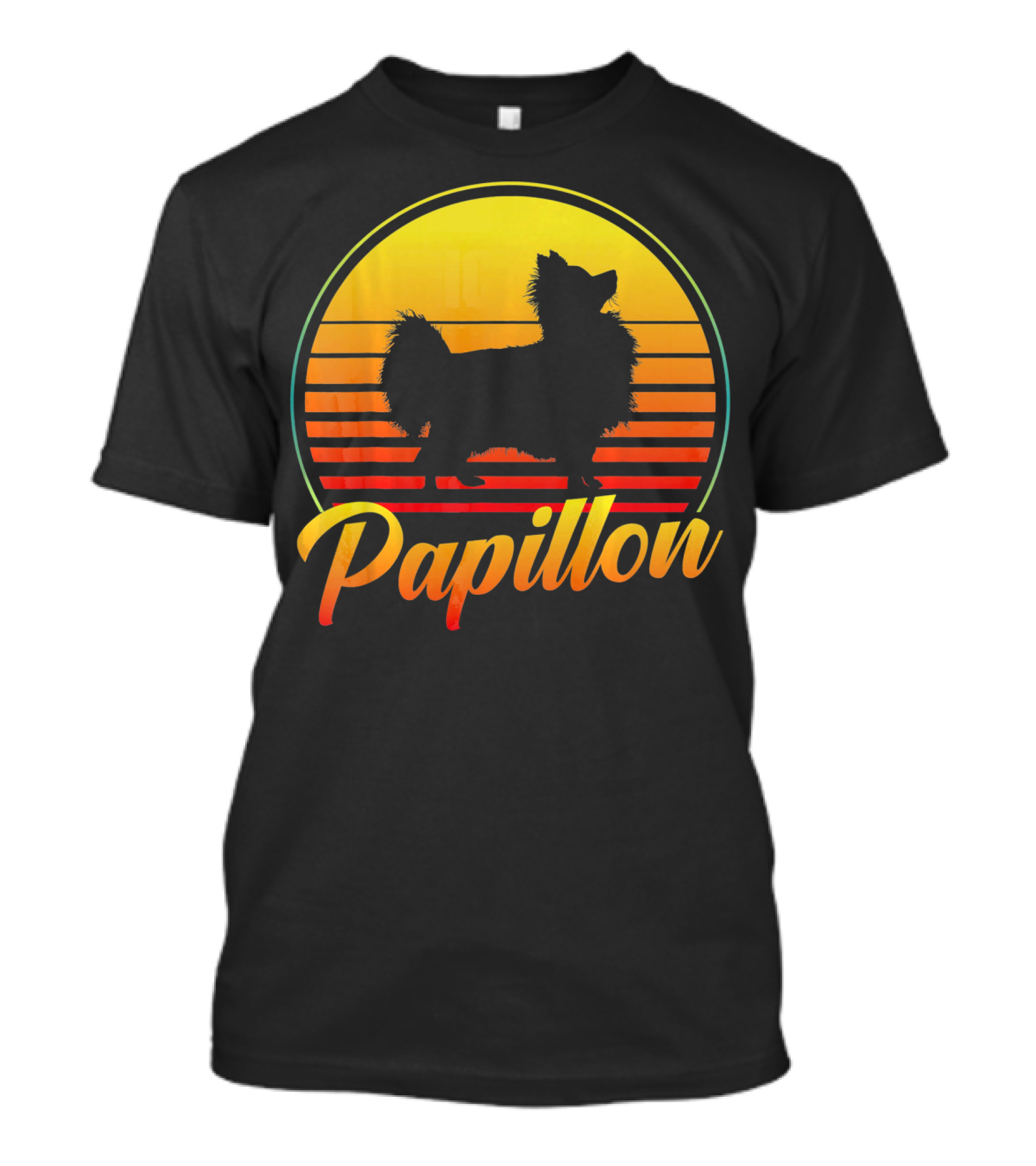 Papillon Dog Retro Sunset T-Shirt