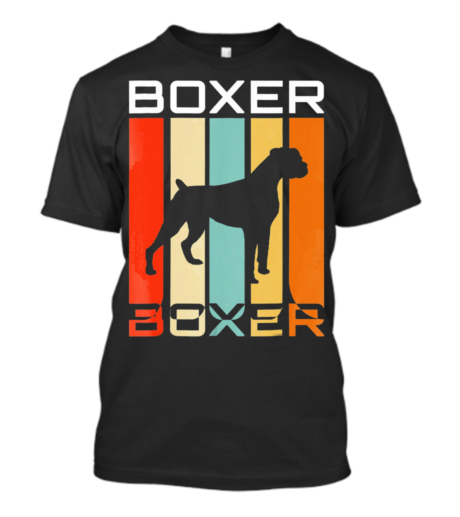 Boxer Dog 70s Retro Vintage Silhouette Stripes T-Shirt