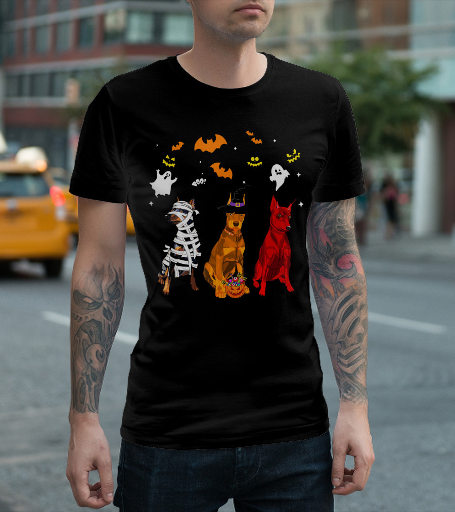 Halloween Doberman Pinscher Mummy Witch Ghost Bat Pumpkin Dogs Lovers T-Shirt