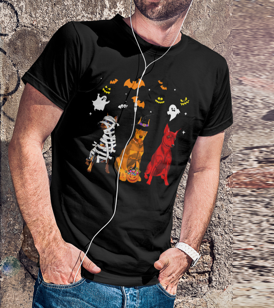 Halloween Doberman Pinscher Mummy Witch Ghost Bat Pumpkin Dogs Lovers T-Shirt