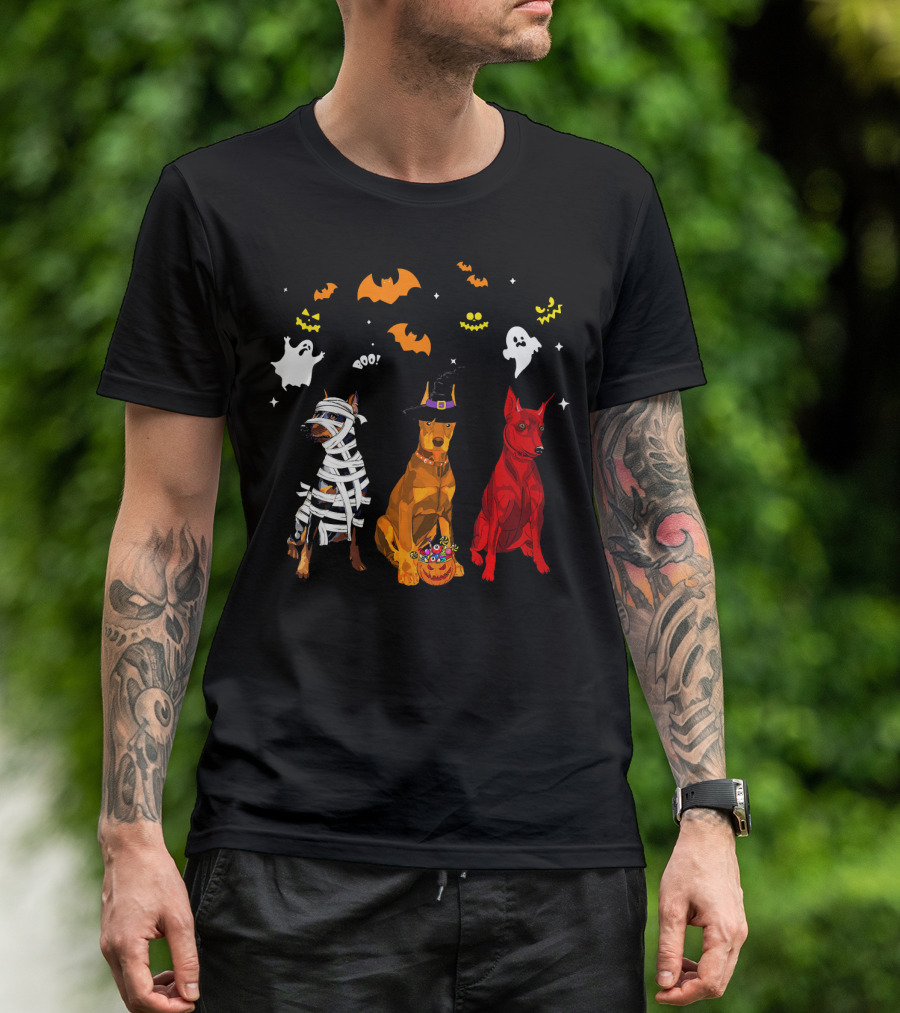 Halloween Doberman Pinscher Mummy Witch Ghost Bat Pumpkin Dogs Lovers T-Shirt