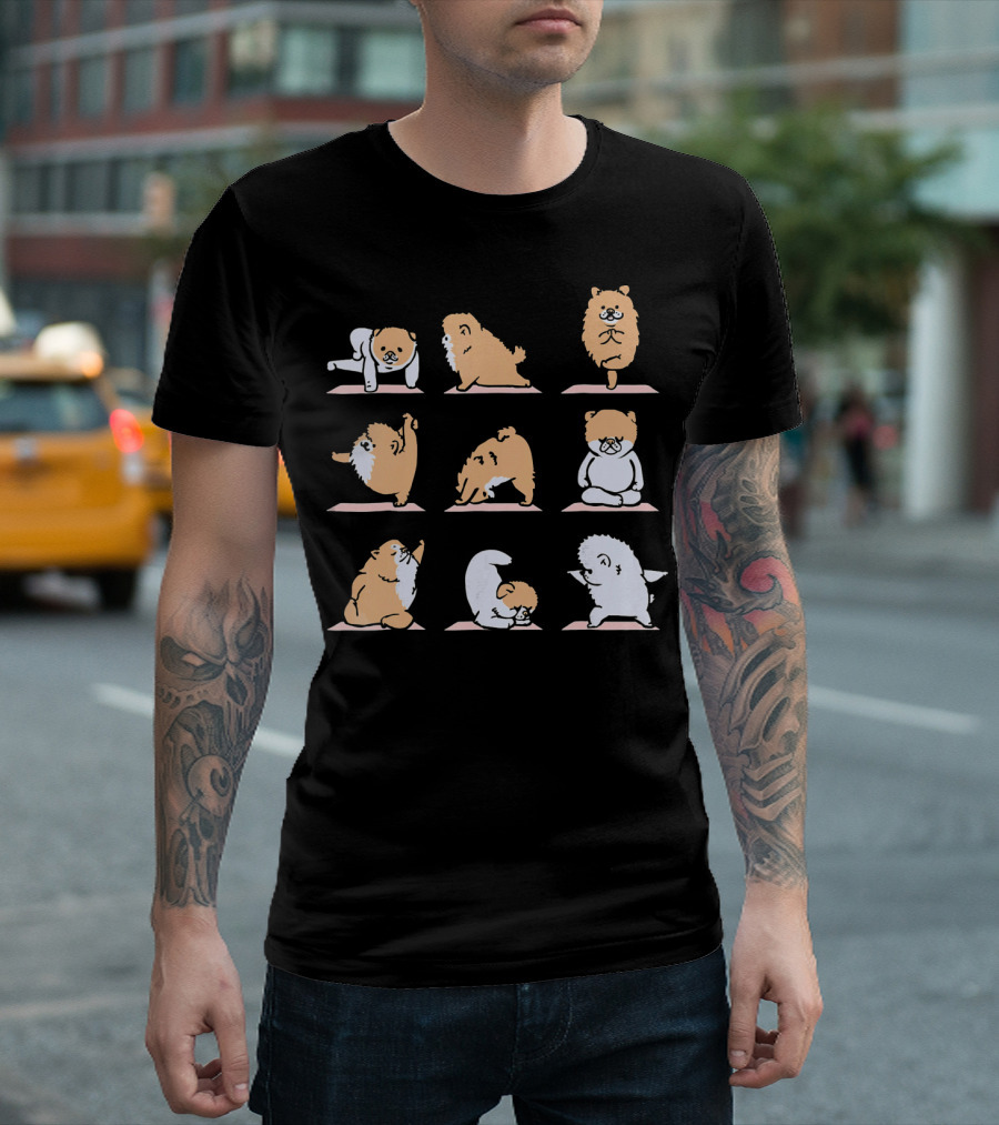 Pomeranian Yoga Poses Illustrated In Humorous T-Shirt