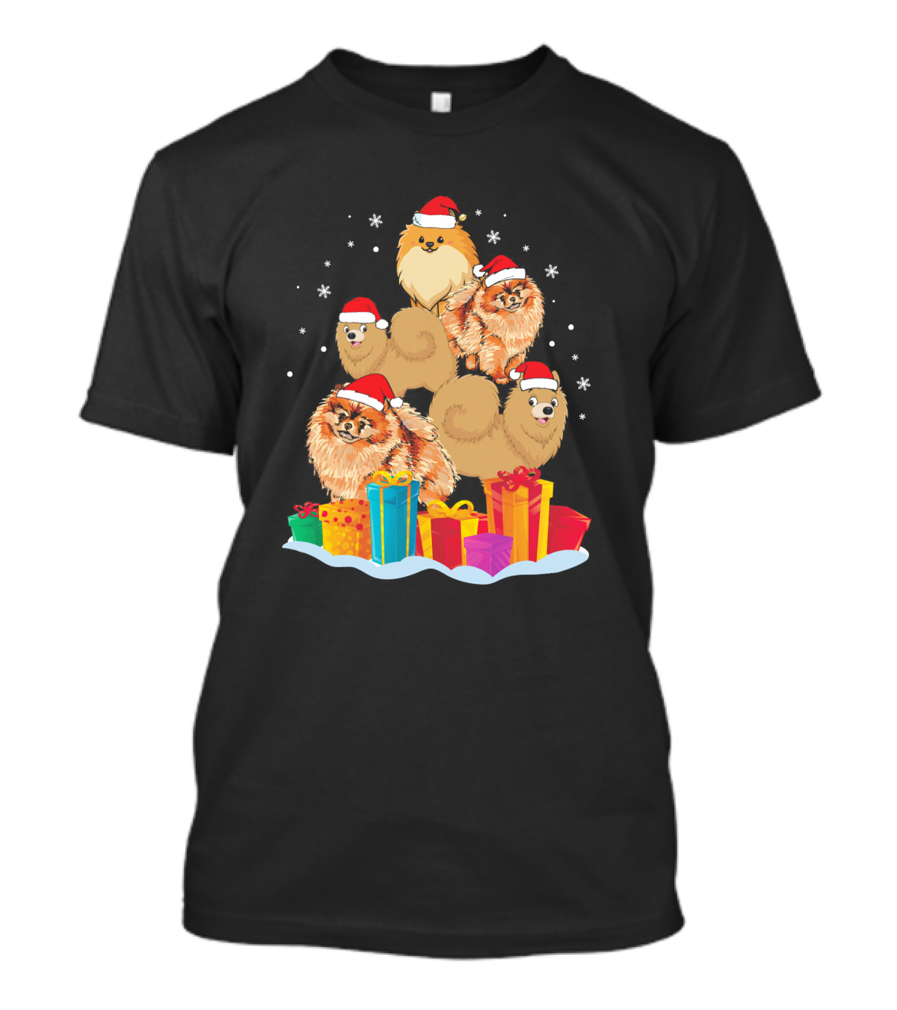 Pomeranian Noel Hat Christmas Presents Snowflakes T-Shirt