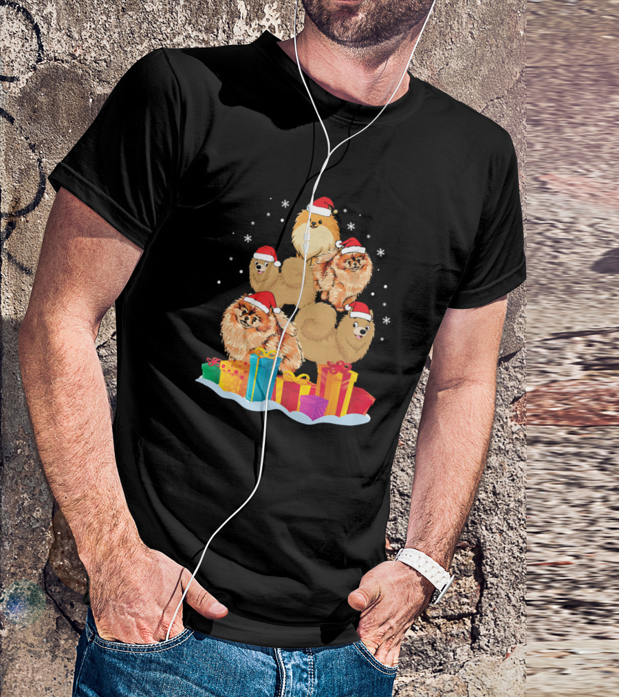 Pomeranian Noel Hat Christmas Presents Snowflakes T-Shirt