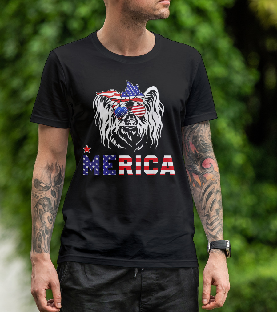 Papillon Dog Merica 4th Of July T-Shirt