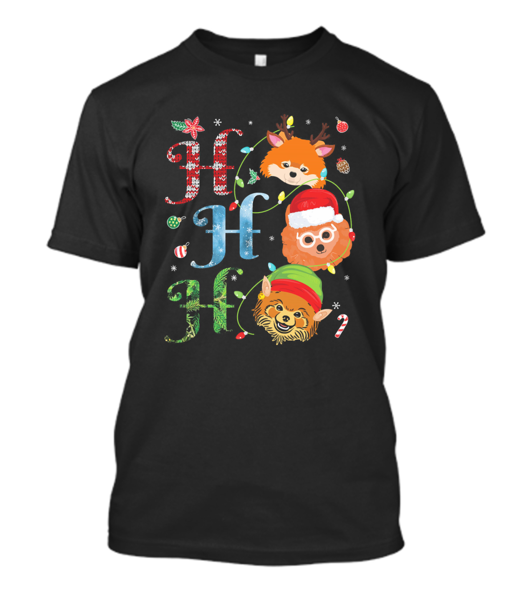 Ho Ho Ho Pomeranian With Elf Santa Reindeer Costume Christmas Holiday T-Shirt