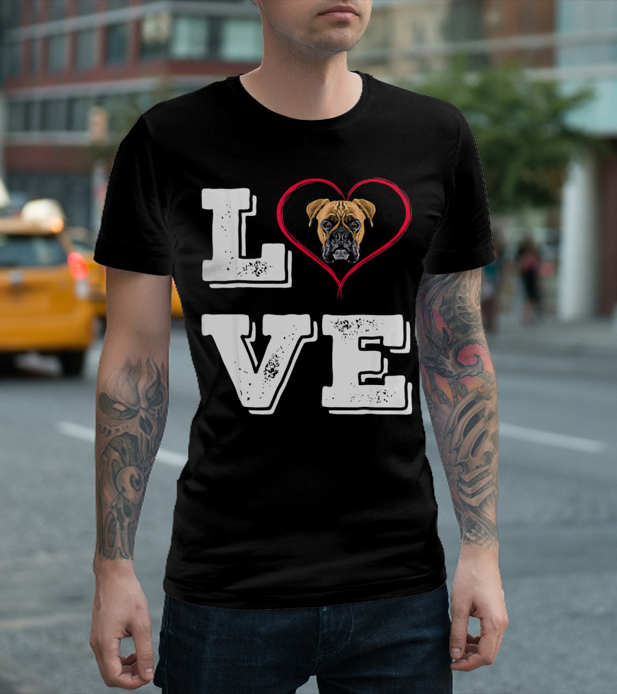 Boxer Lover Dog Mom Love Heart Dog Face T-Shirt