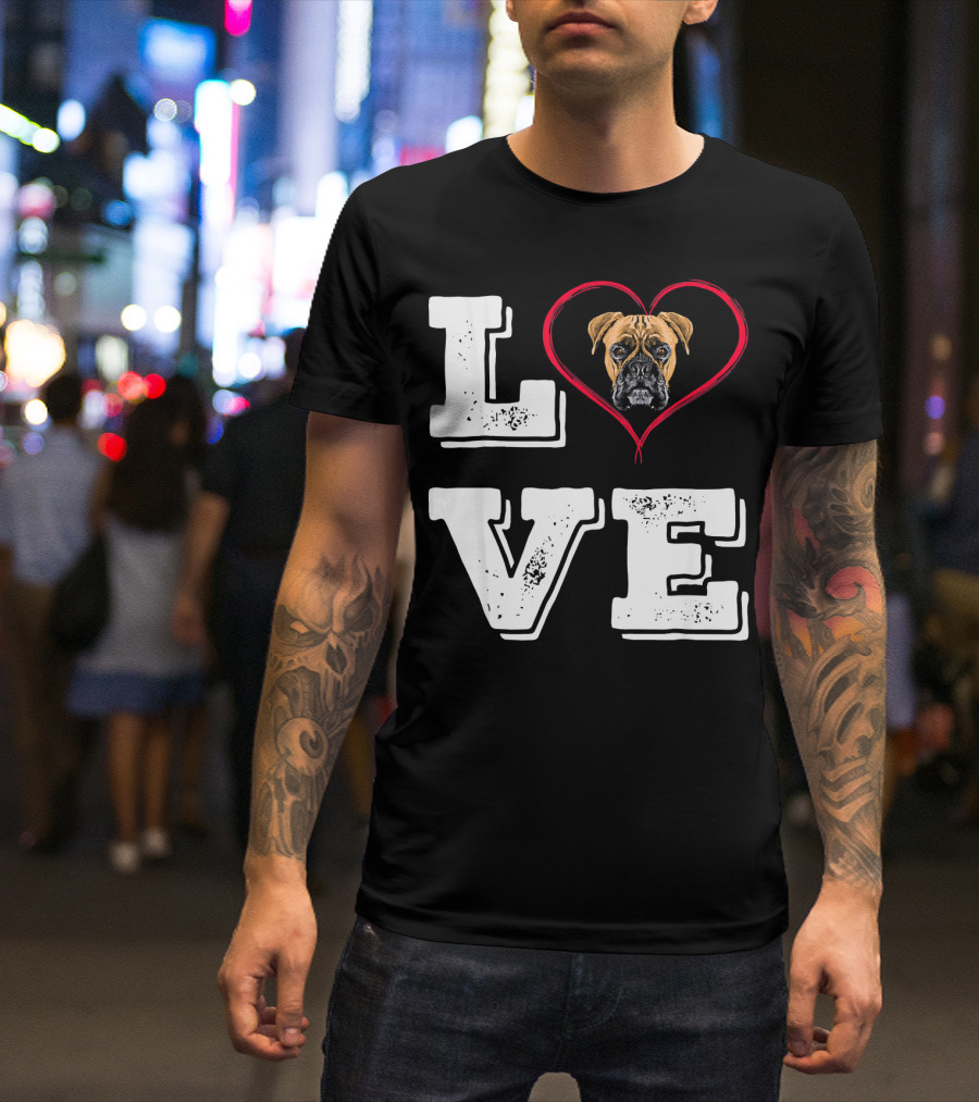 Boxer Lover Dog Mom Love Heart Dog Face T-Shirt