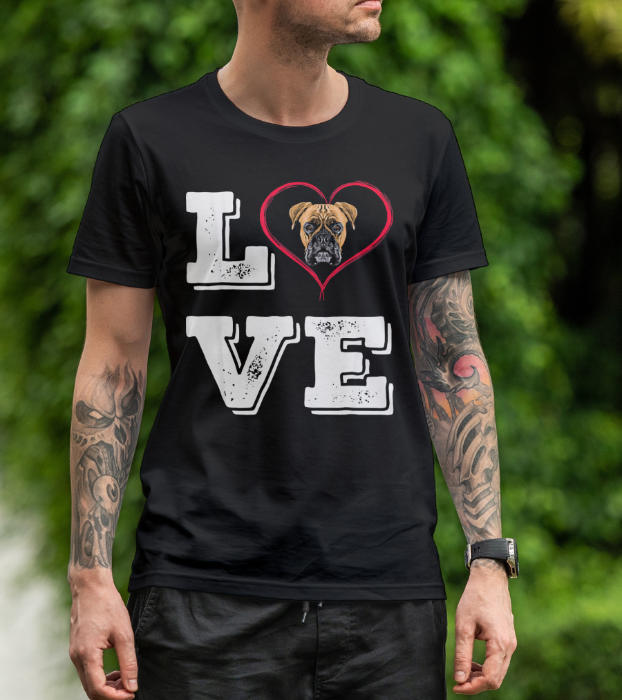 Boxer Lover Dog Mom Love Heart Dog Face T-Shirt