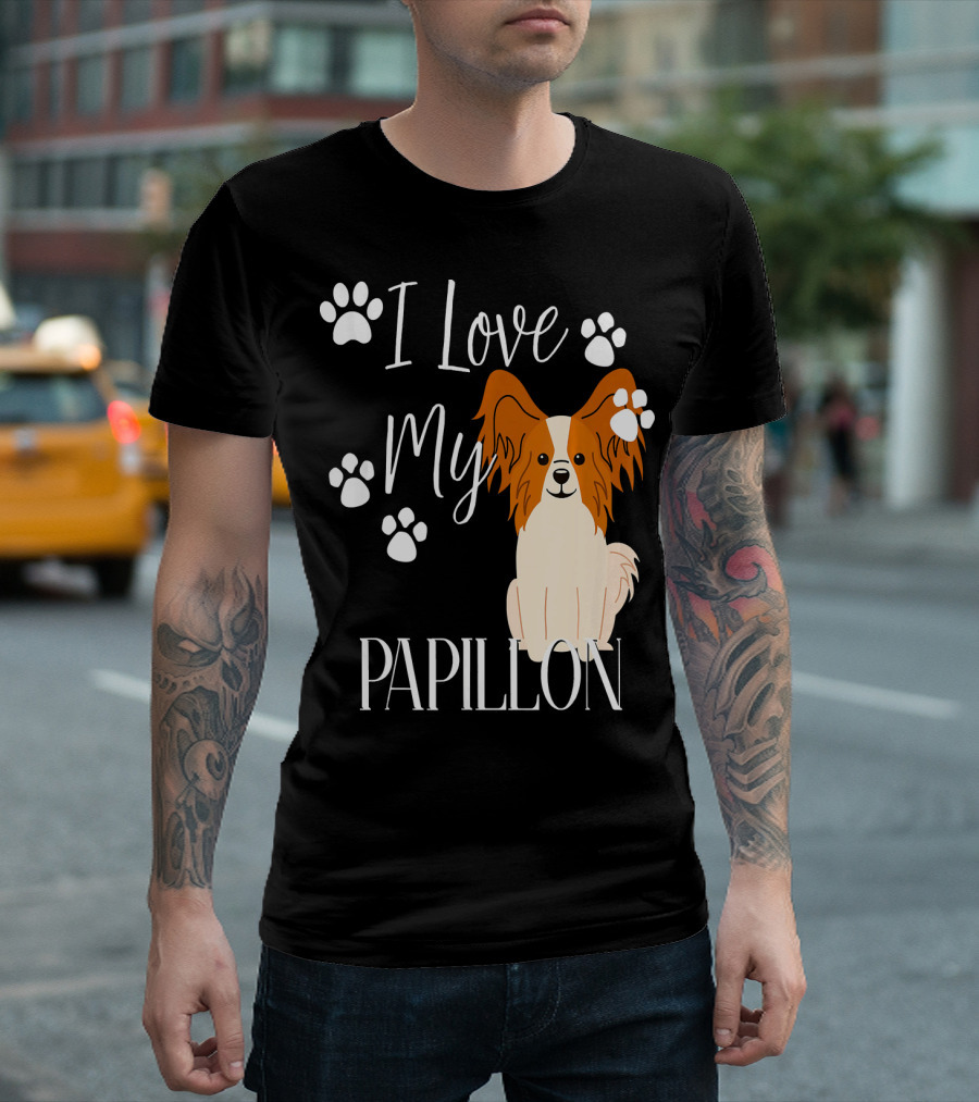 I Love My Papillon Dog With Cute Paw Prints T-Shirt