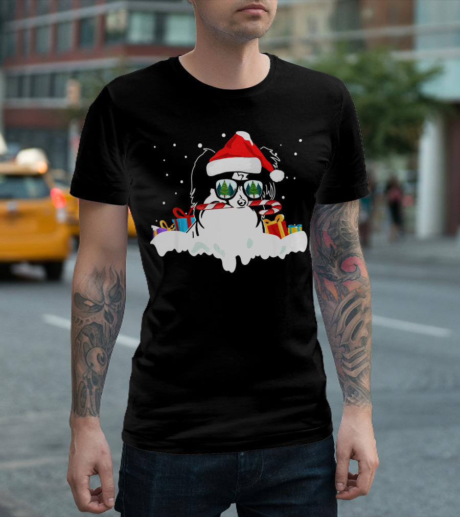 Papillon Santa Candy Cane Christmas Gifts Snowflakes T-Shirt