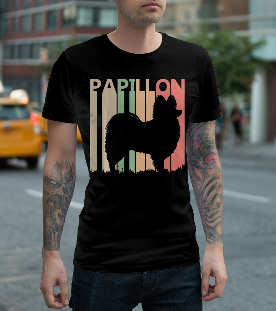 Papillon Retro Silhouette Valentine's Day Dog Lovers T-Shirt