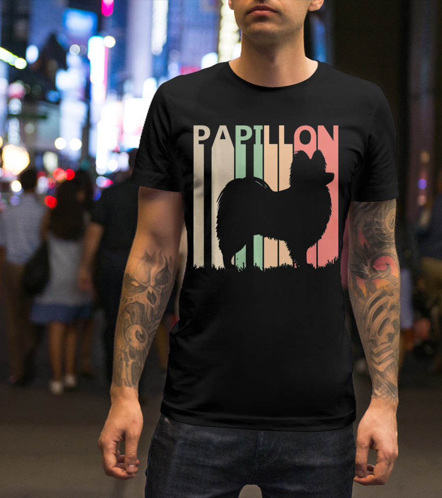 Papillon Retro Silhouette Valentine's Day Dog Lovers T-Shirt