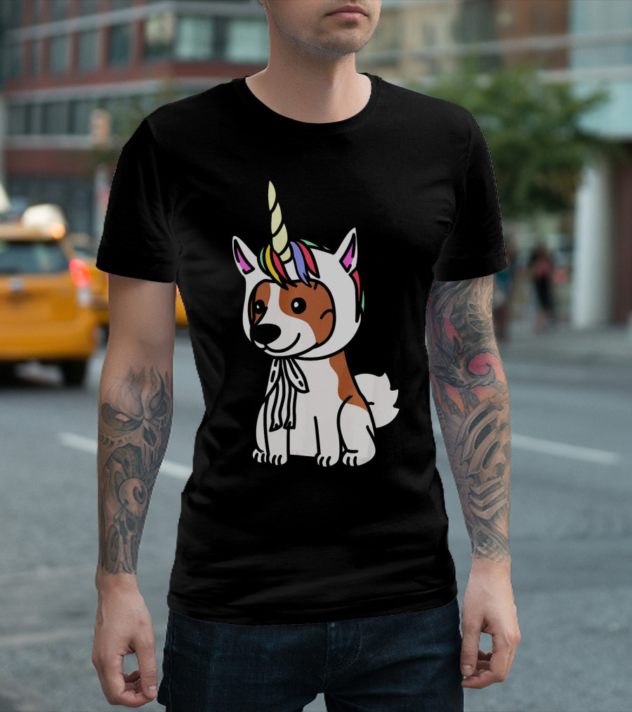 Funny Papillon Dog With Unicorn Hat T-Shirt