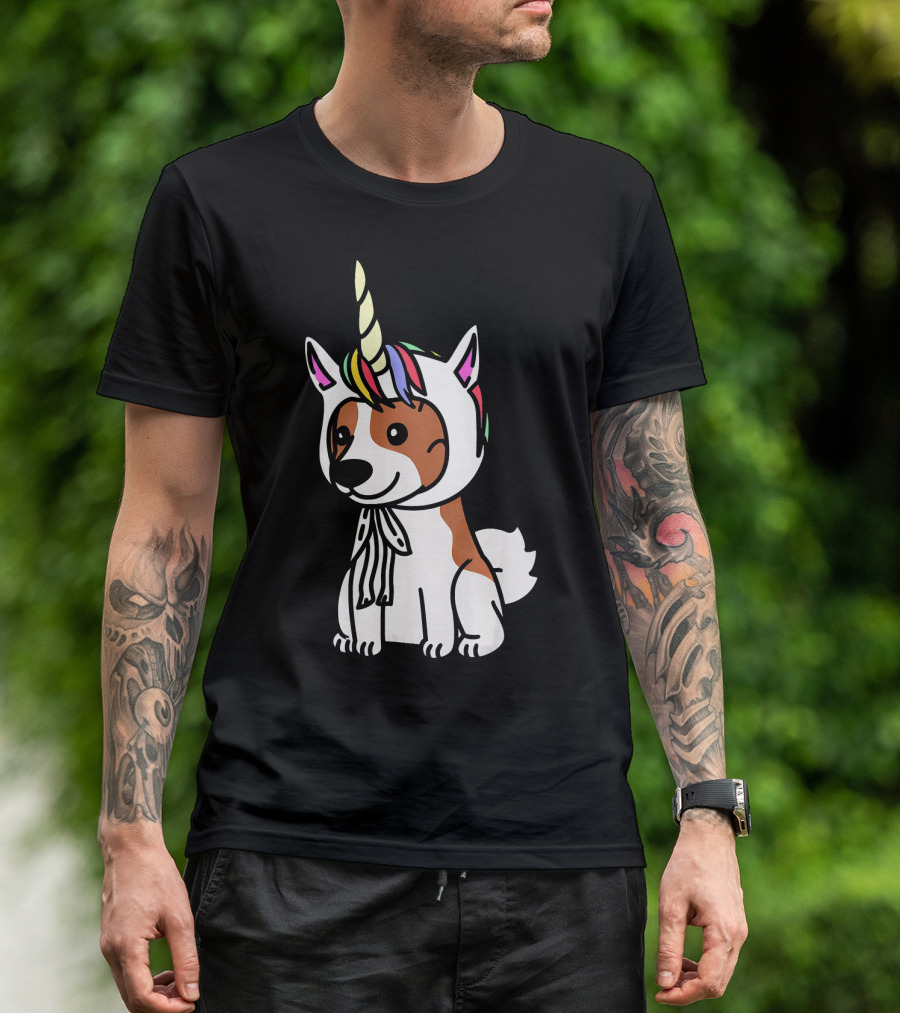Funny Papillon Dog With Unicorn Hat T-Shirt