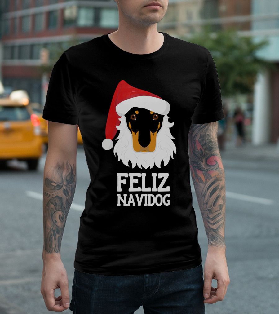 Feliz Navidog Merry Christmas Dog Doberman Santa Hat T-Shirt