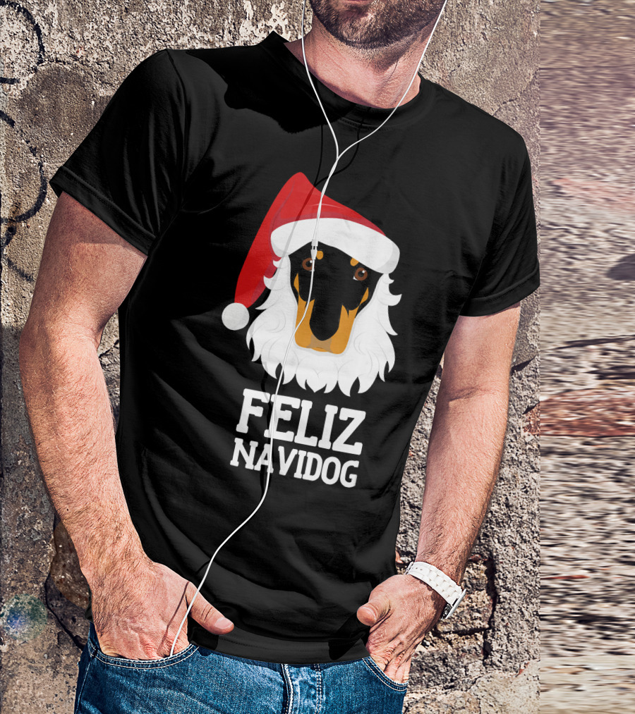 Feliz Navidog Merry Christmas Dog Doberman Santa Hat T-Shirt