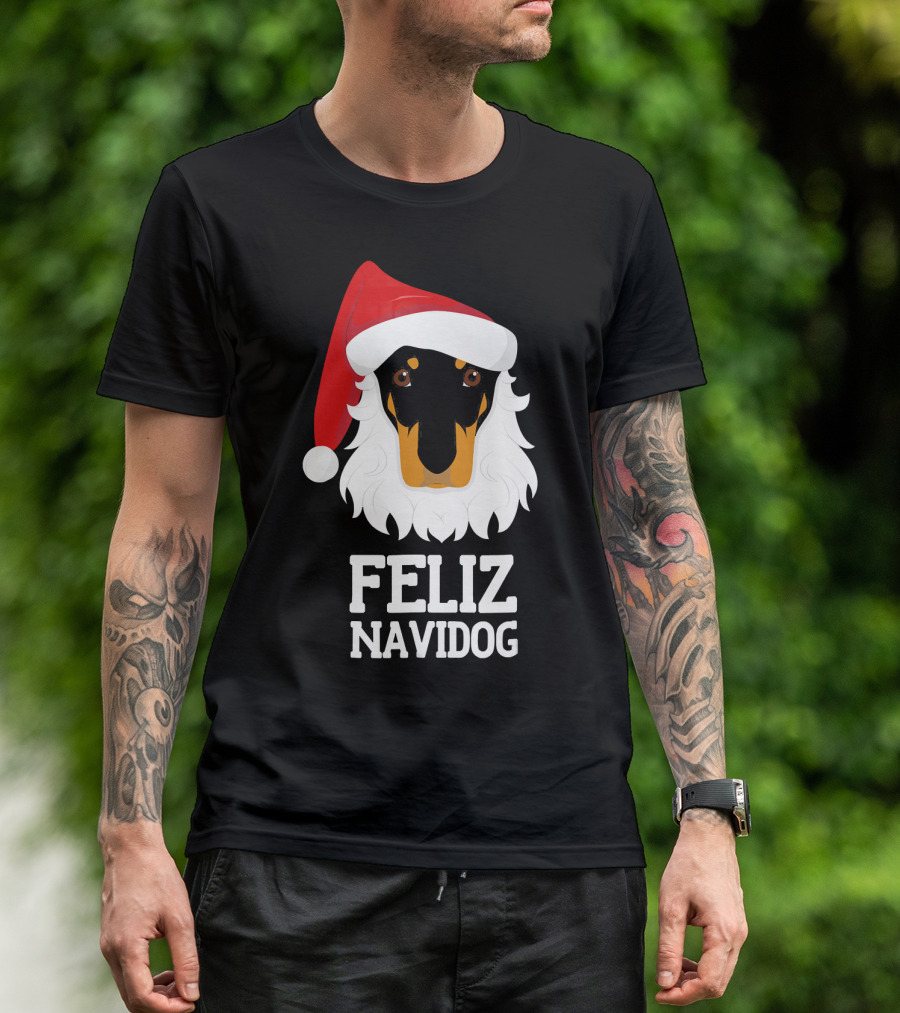 Feliz Navidog Merry Christmas Dog Doberman Santa Hat T-Shirt