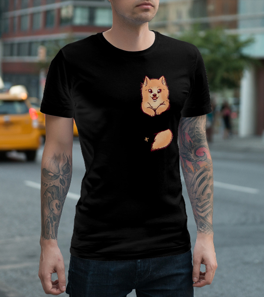 Pocket Cute Pomeranian Pommy Dog Puppy Tail Peeking Out T-Shirt