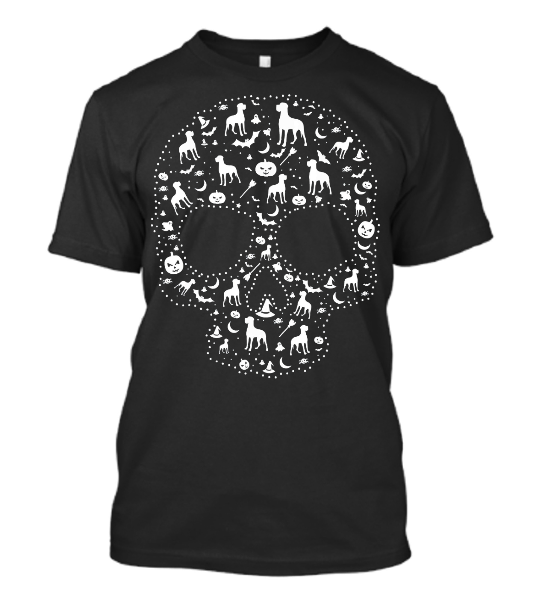 Pooch Sugar Skull Halloween Great Dan Moon Bats Pumpkins T-Shirt