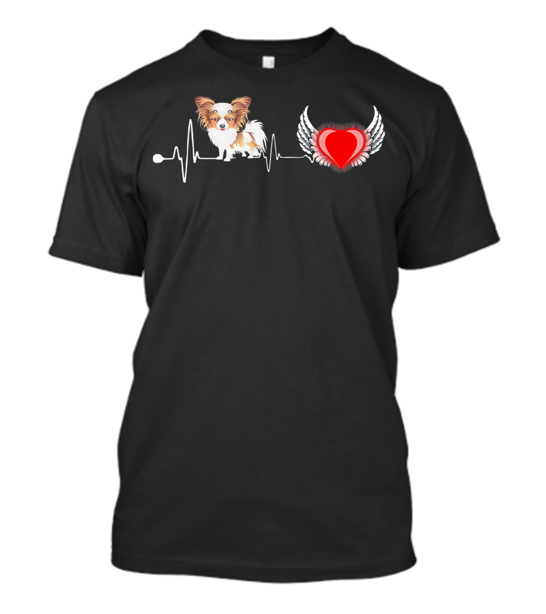 Papillon Dog Heartbeat Winged Heart Funny Dog T-Shirt