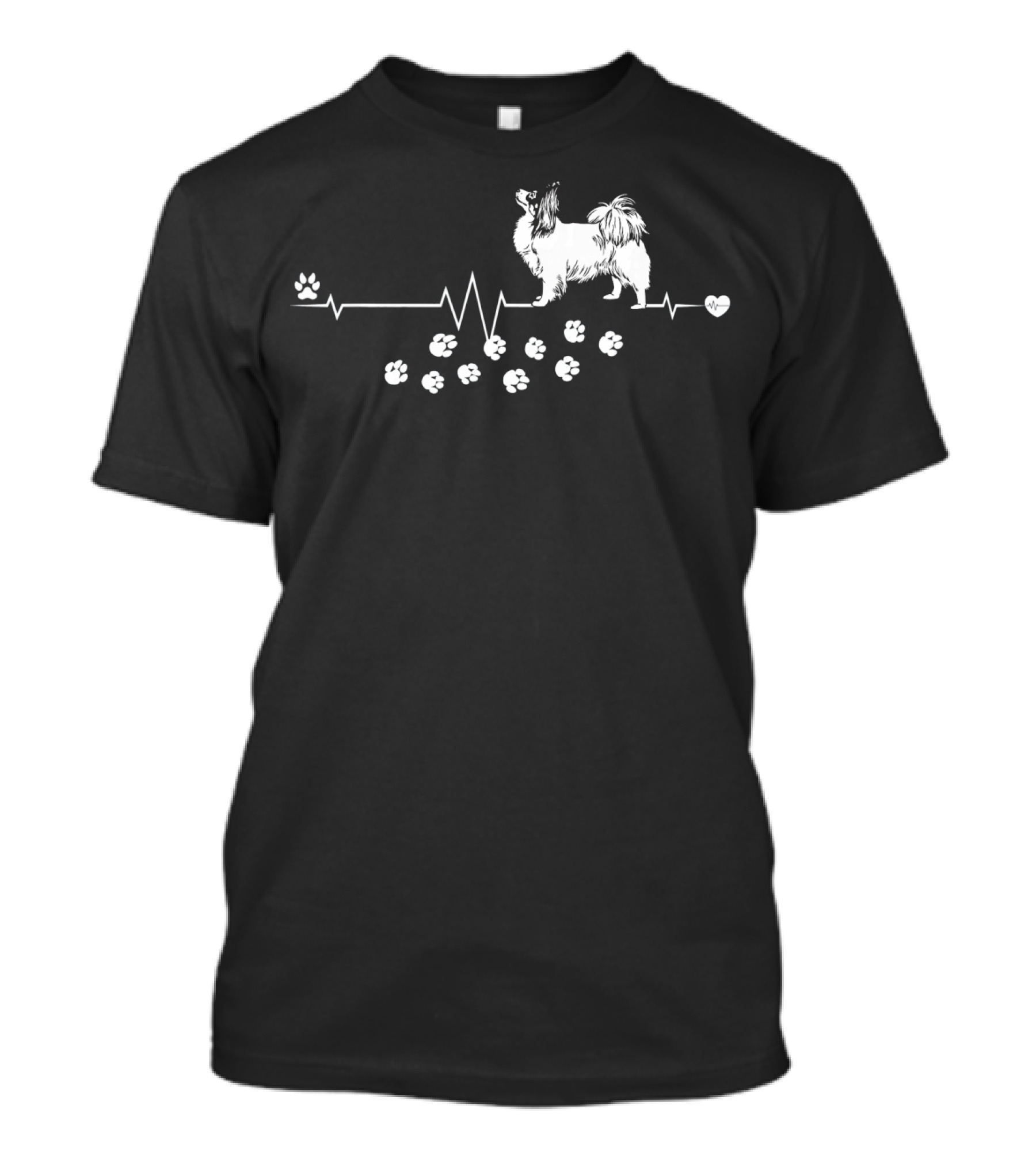 Papillon Dog Heartbeat With Paw Prints Breed Love T-Shirt
