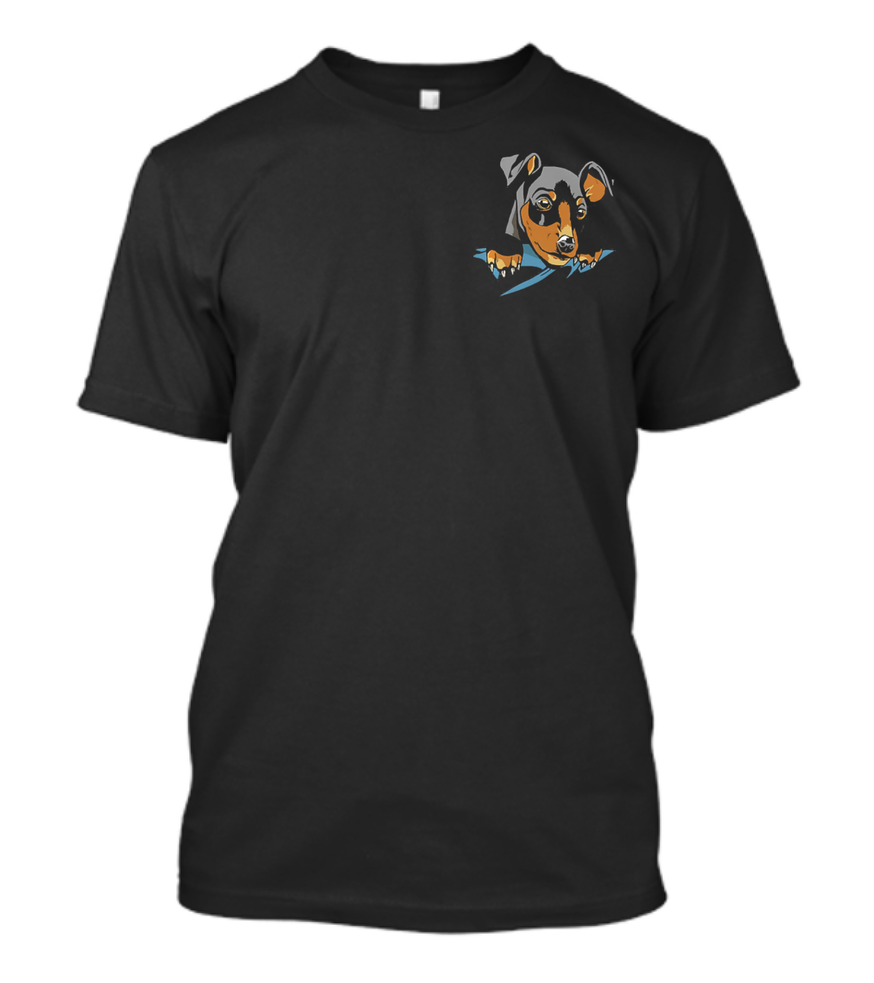 Doberman Pinscher Puppy Peeking Out Of Pocket Design Doberman Love T-Shirt