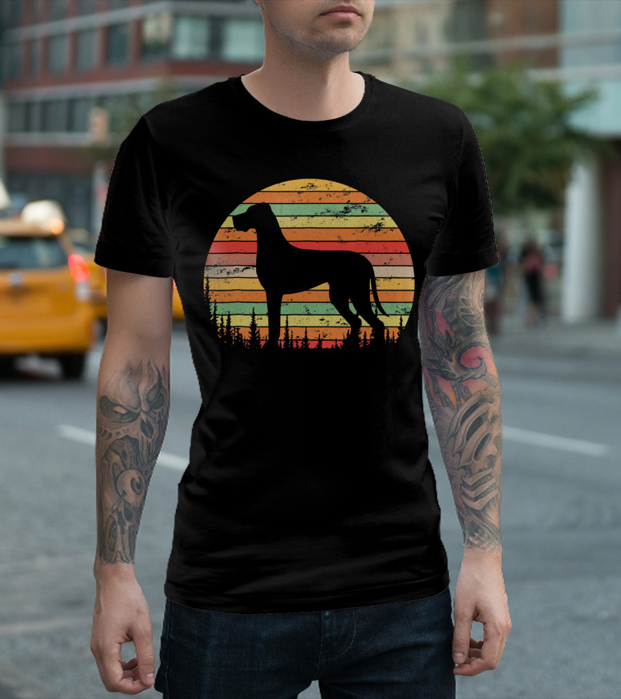 Vintage Retro Great Dane Dog Sunset Stripes T-Shirt