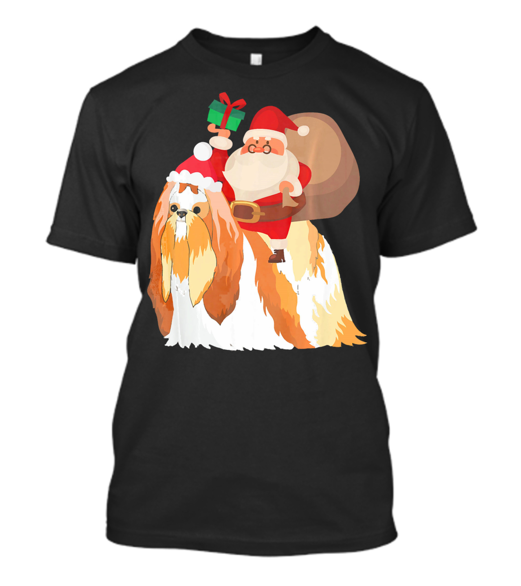 Santa Riding Shih Tzu With Gift And Sack T-Shirt