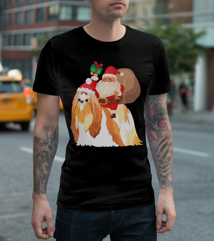 Santa Riding Shih Tzu With Gift And Sack T-Shirt