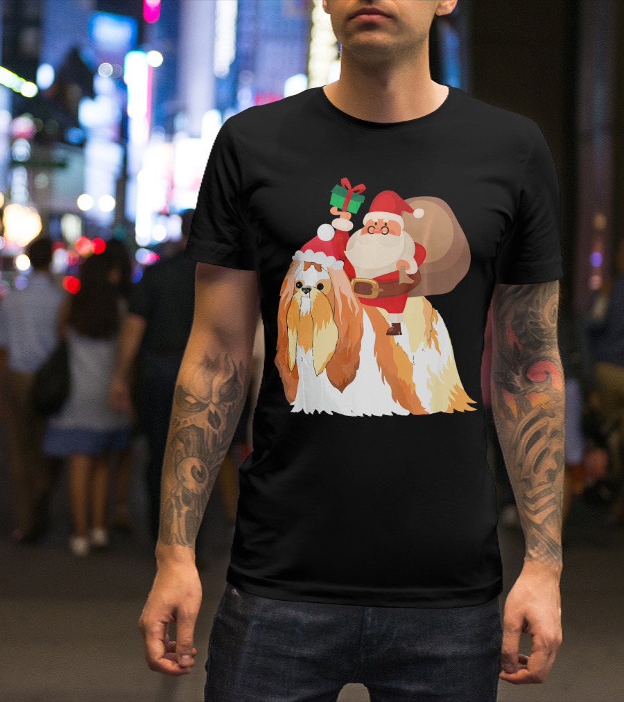 Santa Riding Shih Tzu With Gift And Sack T-Shirt